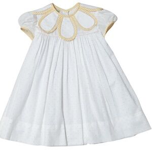 Marco & Lizzy White Cotton Kids Casual Dress with Yellow Trim